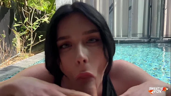 Amazing Minx in a Swimsuit Sucks in the Pool, Lustfully Fucks and Licks All the Cum