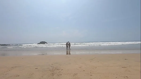 Walking nude freely & having fun on public nudist beach