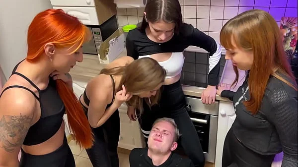 Many Rude Girls Spit In Slave's Mouth And Verbally Humiliate Him - Mouth Spitting Femdom