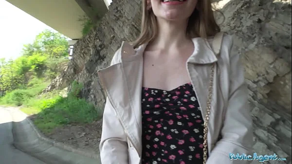 Public Agent - Young Ukrainian girl with long brunette hair waiting to meet friends talked into sex with a stranger outside