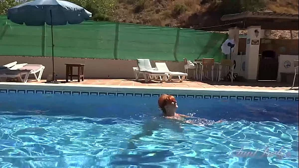 AuntJudys - Busty Mature Redhead Melanie goes for a swim