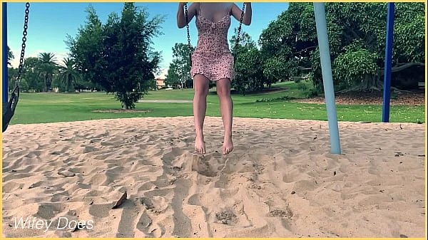 Wife rides the swing at the park with no panties public exhibitionist