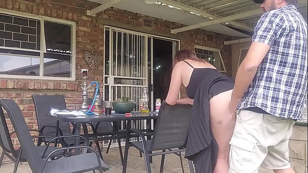 Neighbours wife outdoor upskirt fuck while he is at work