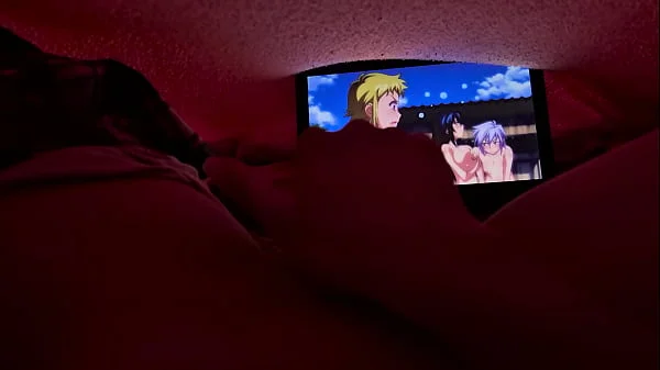 Girl masturbates while watching uncensored lesbian Hentai before bed.