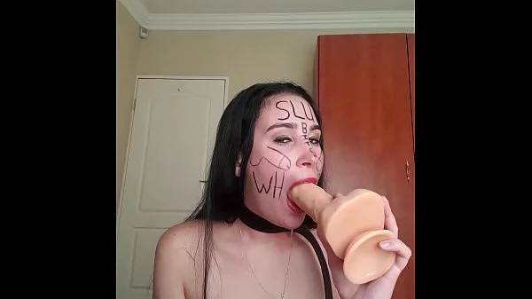 Self humiliation teen slut with body writing