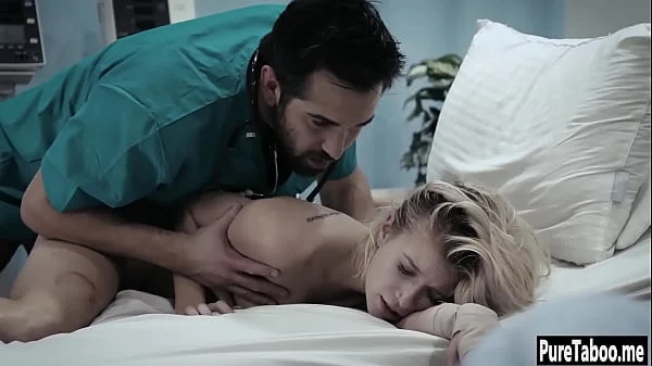 Helpless blonde used by a dirty doctor with huge thing