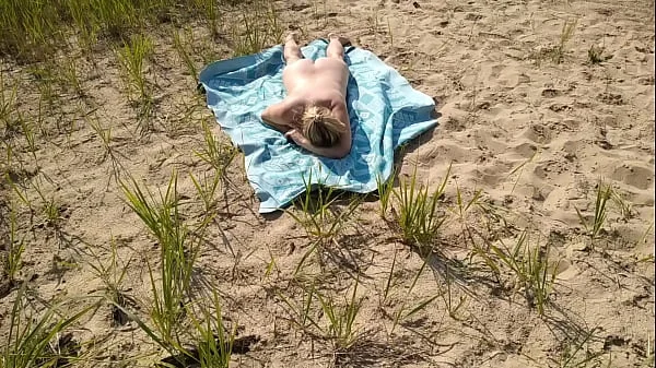 Big Dick Guy Jerks Cock Near Sunbathing Nude Beach Big Boobs Milf and He Massive Cumshot Near Her Body