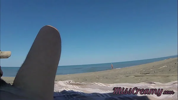 Strangers caught my wife touching and masturbating my cock on a public nude beach - Real amateur french - MissCreamy