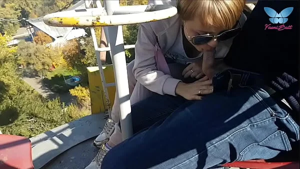 Public blowjob on the ferris wheel from shameless whore